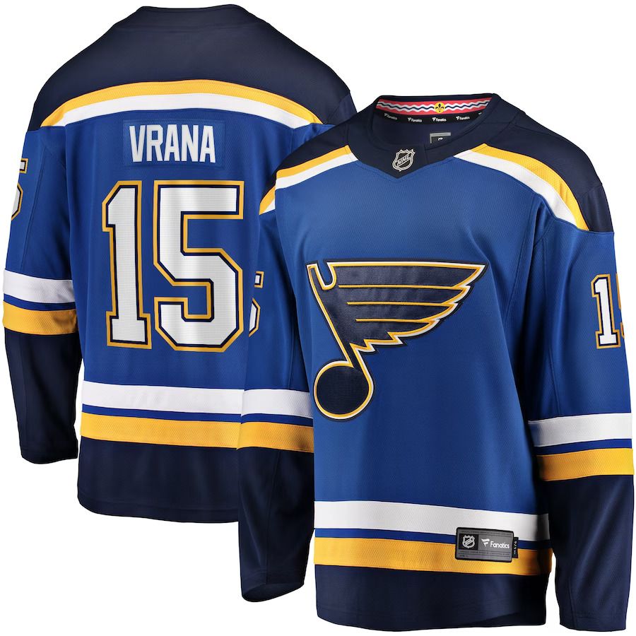 Men St. Louis Blues #15 Jakub Vrana Fanatics Branded Blue Home Breakaway NHL Jersey